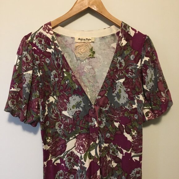 Twelve By Twelve Long Button Down Floral Cardigan With Puff Sleeves - Picture 3 of 13